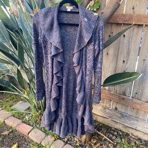 Neiman Marcus Gray Open Waterfall Cardigan Sweater